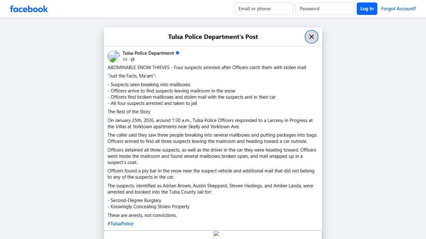 ABOMINABLE SNOW THIEVES - Four... - Tulsa Police Department Facebook